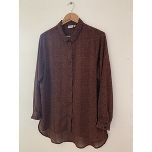 ICHI Button Down Blouse Sz L Lightweight Flowy Transitional Earthy Packable